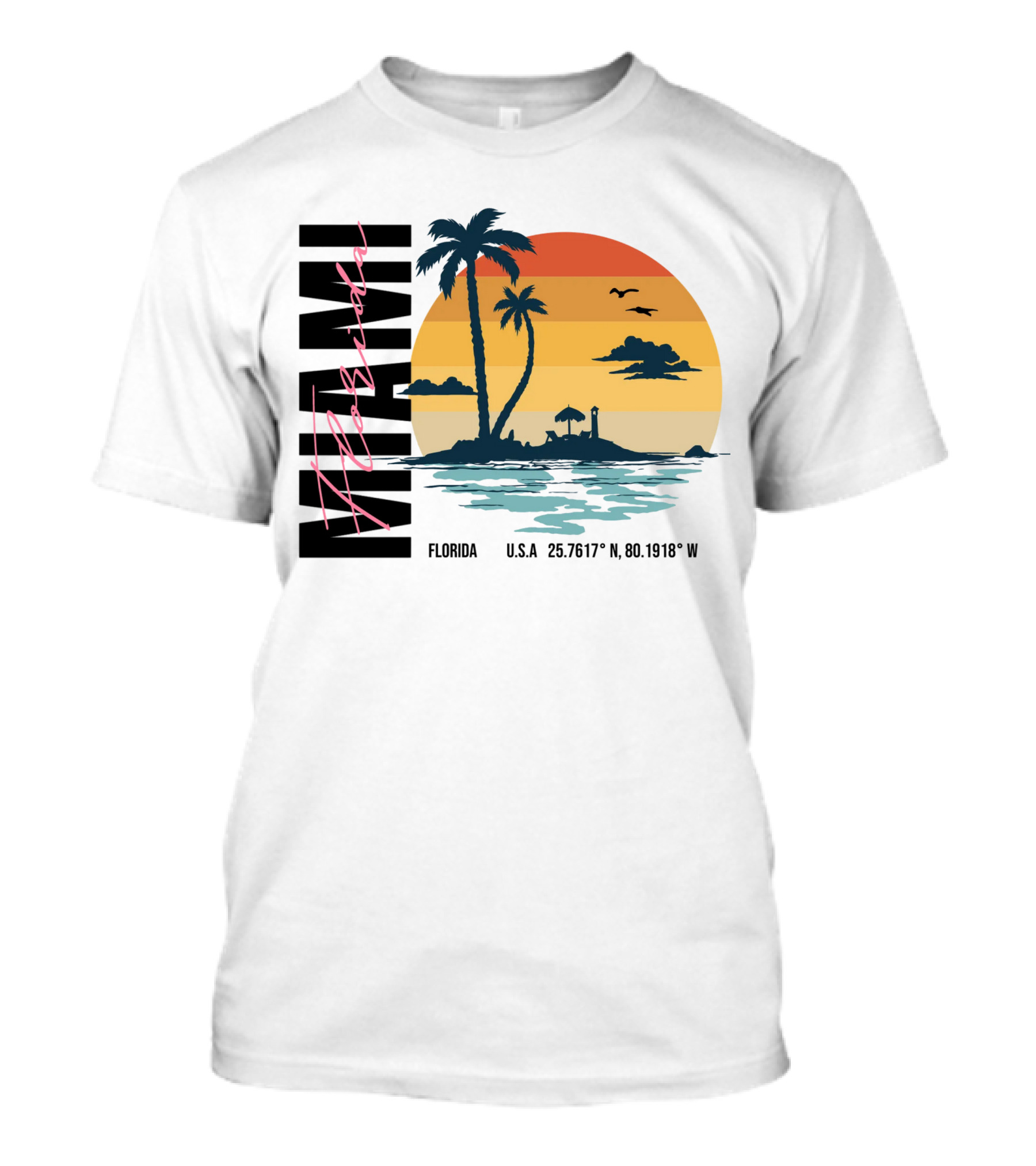 MIAMI FLORIDA U.S.A. 25.7617° N, 80.1918° W Sunset Palms Birds T-Shirt