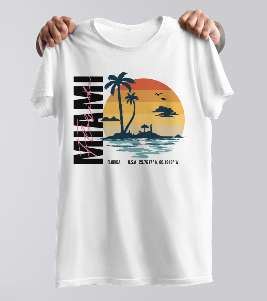 MIAMI FLORIDA U.S.A. 25.7617° N, 80.1918° W Sunset Palms Birds T-Shirt