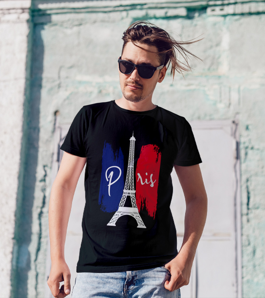 Paris Eiffel Tower Blue Red Brush Strokes T-Shirt