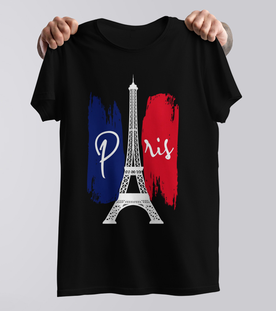 Paris Eiffel Tower Blue Red Brush Strokes T-Shirt
