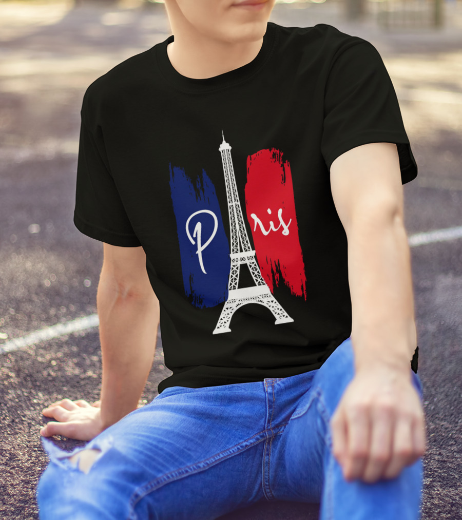 Paris Eiffel Tower Blue Red Brush Strokes T-Shirt