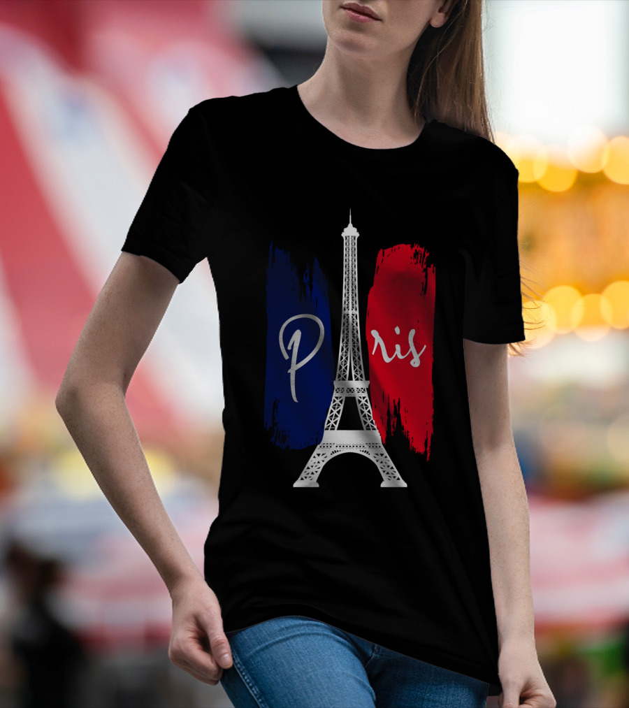 Paris Eiffel Tower Blue Red Brush Strokes T-Shirt