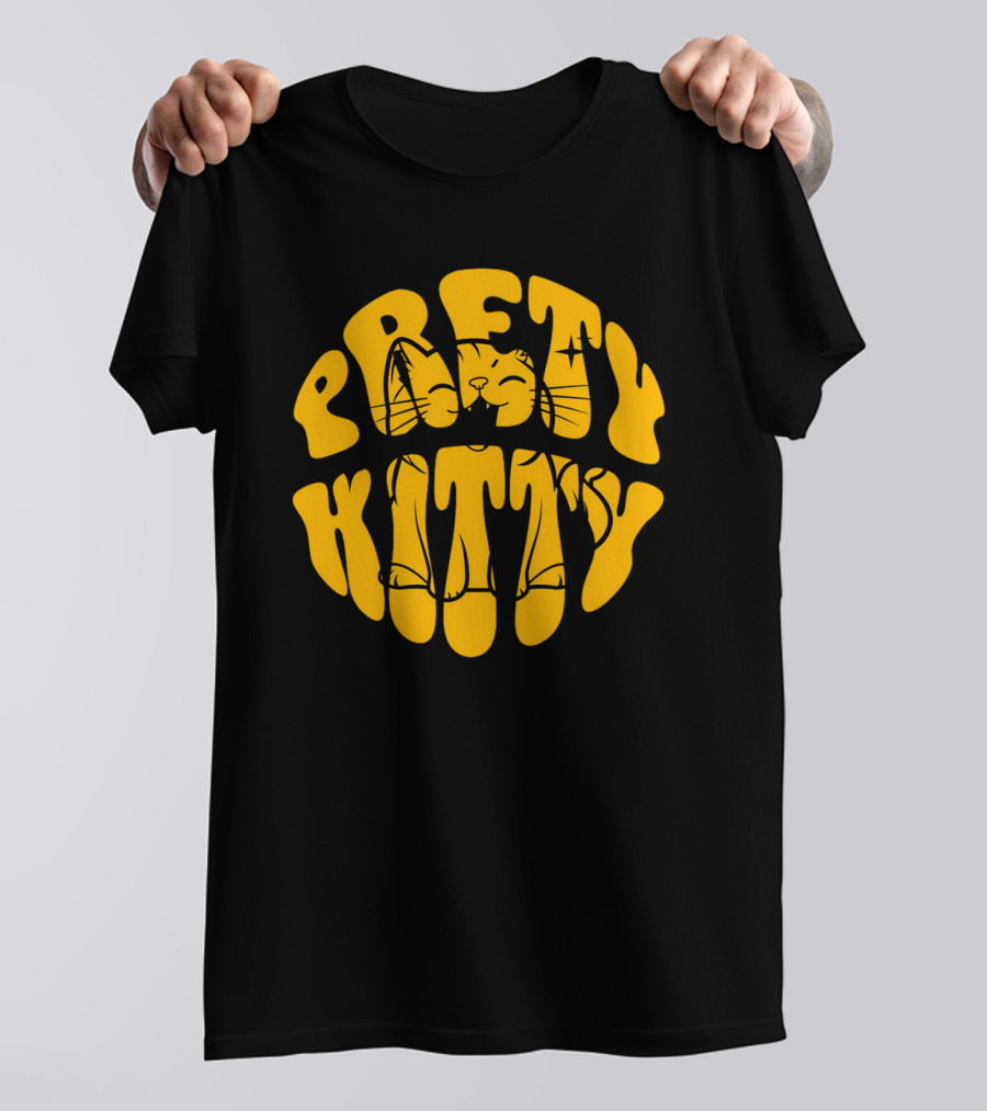 Pretty Kitty Cute Happy Cat Yellow Retro T-Shirt
