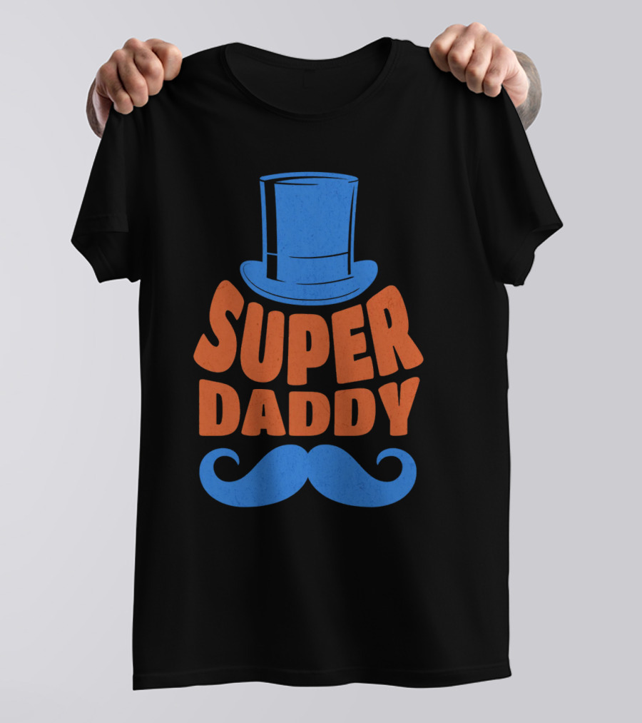 Super Daddy Mustache Top Hat Blue T-Shirt