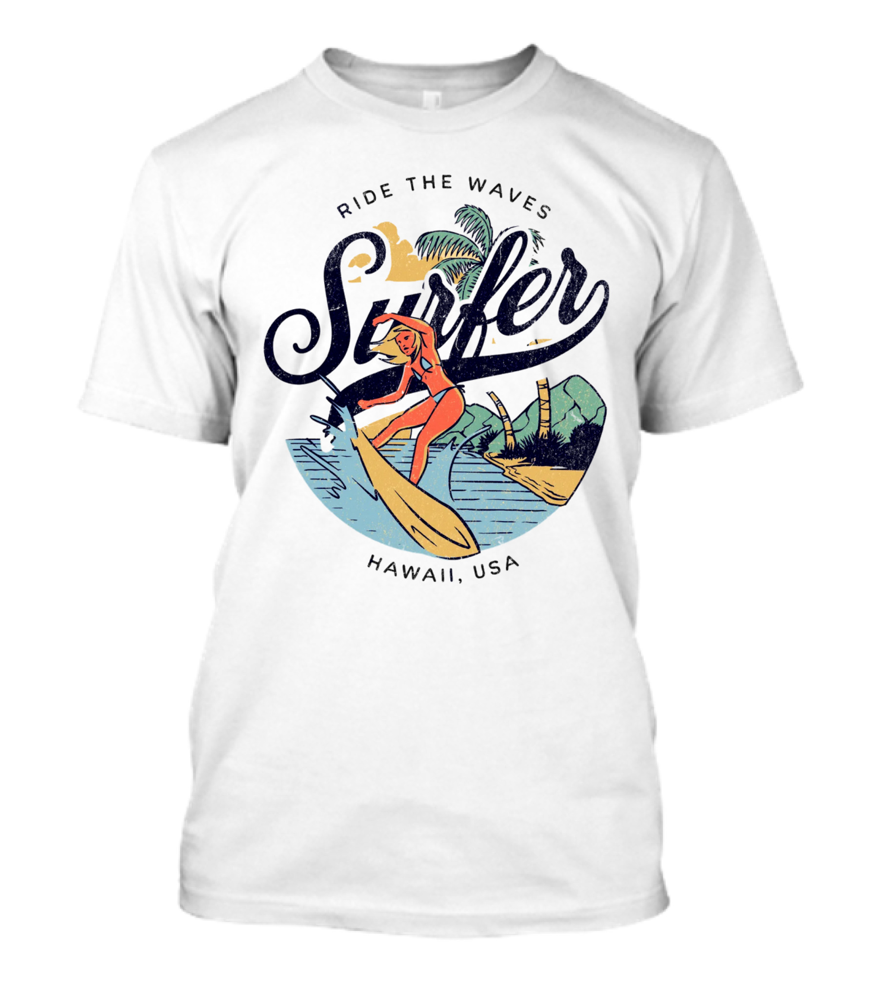 Ride The Waves Surfer Hawaii USA T-Shirt