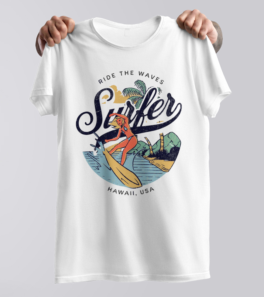 Ride The Waves Surfer Hawaii USA T-Shirt