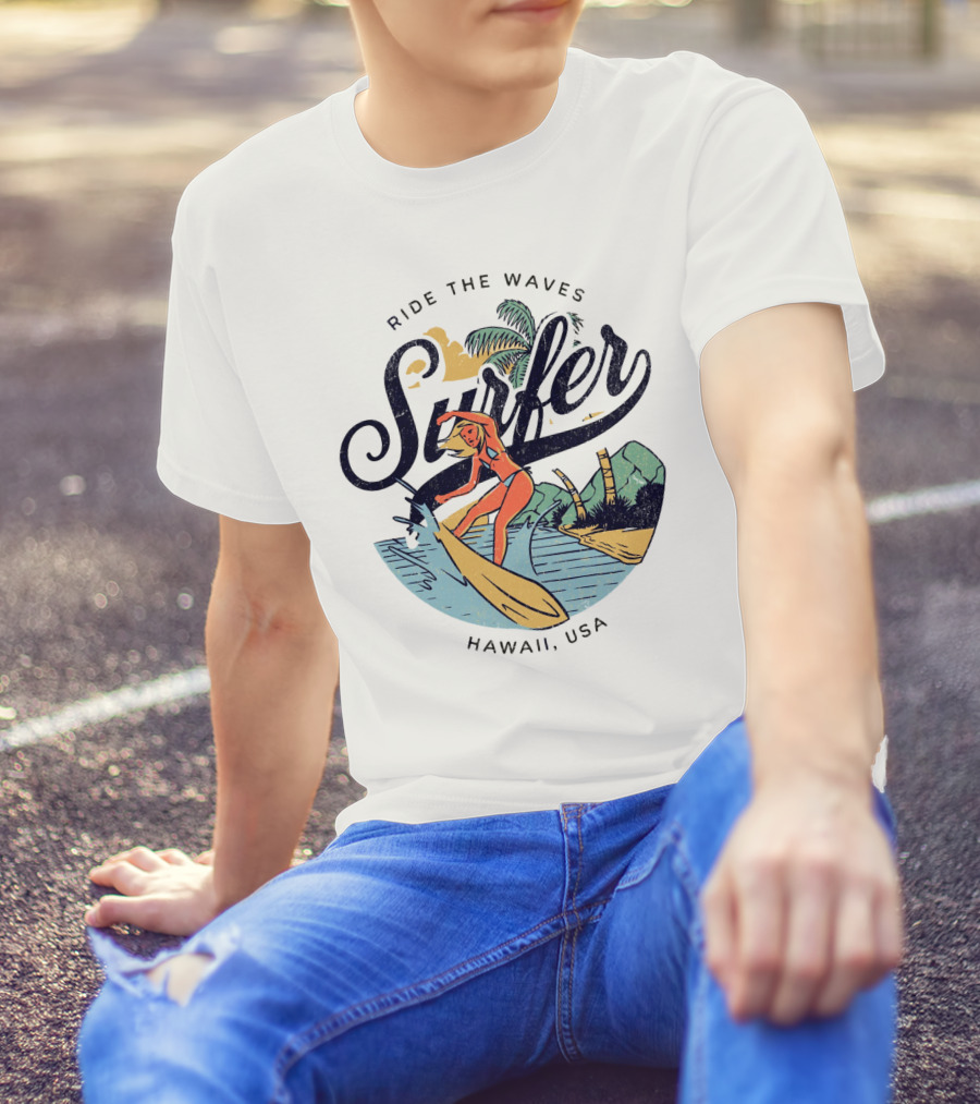 Ride The Waves Surfer Hawaii USA T-Shirt