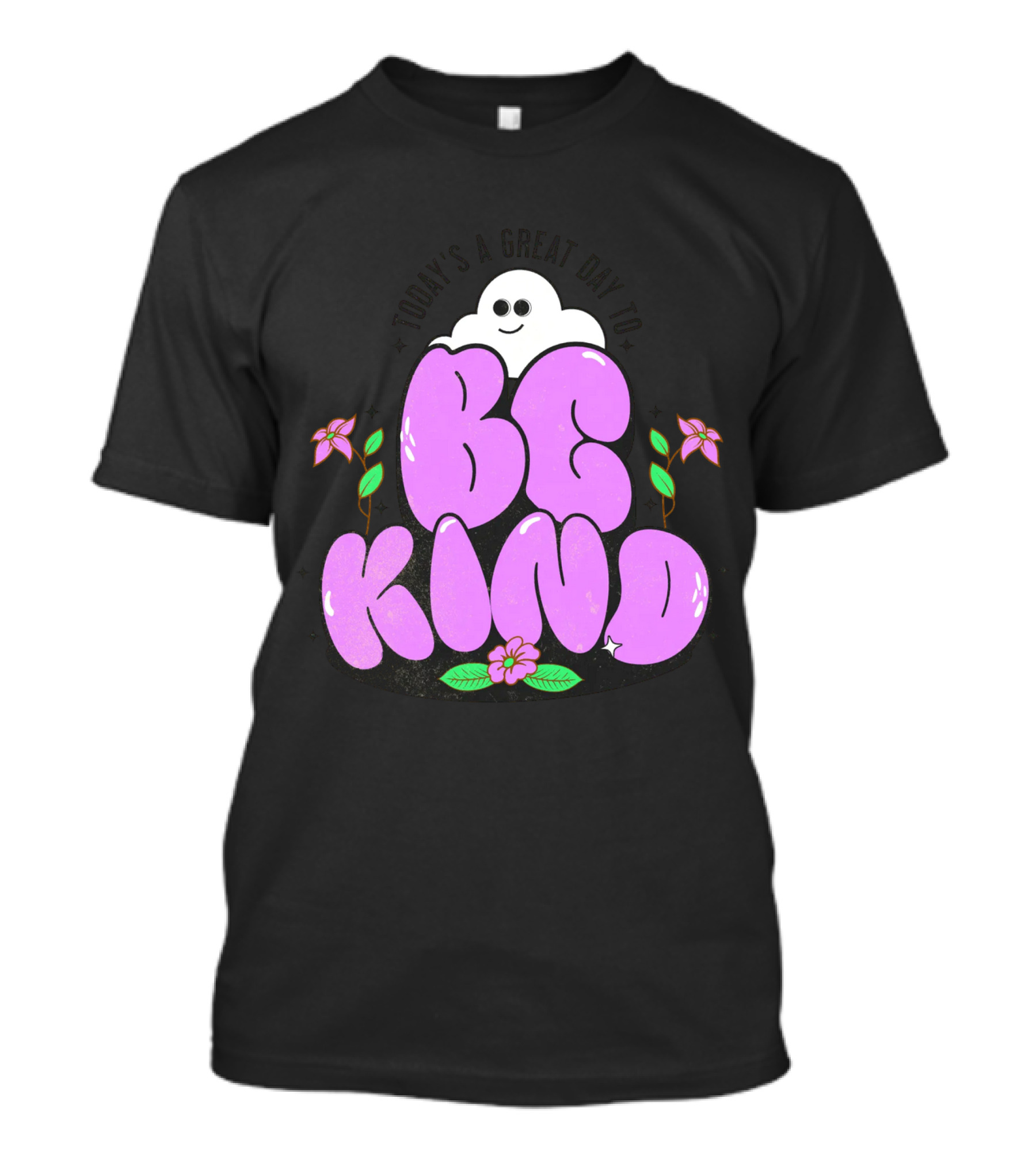 Be Kind Cute Ghost And Flowers T-Shirt