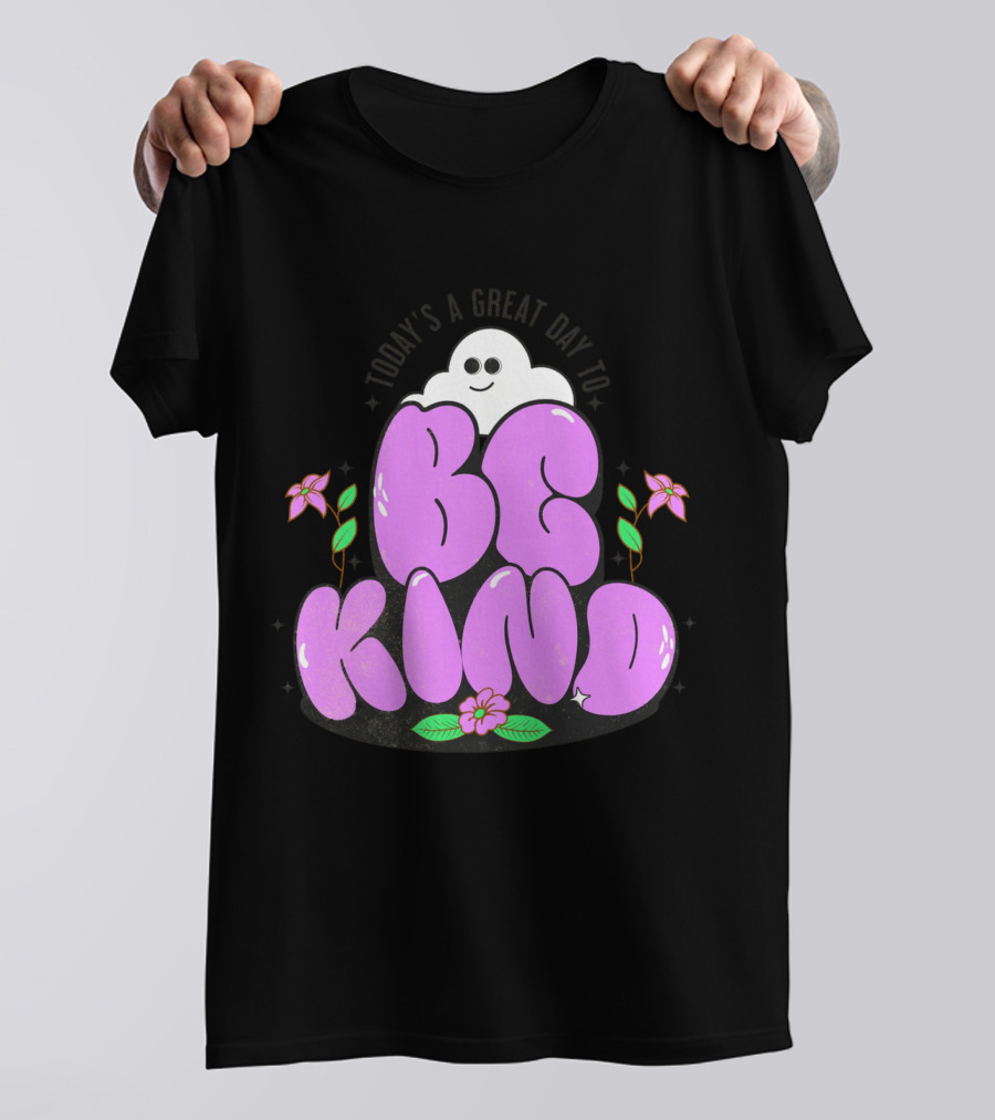Be Kind Cute Ghost And Flowers T-Shirt