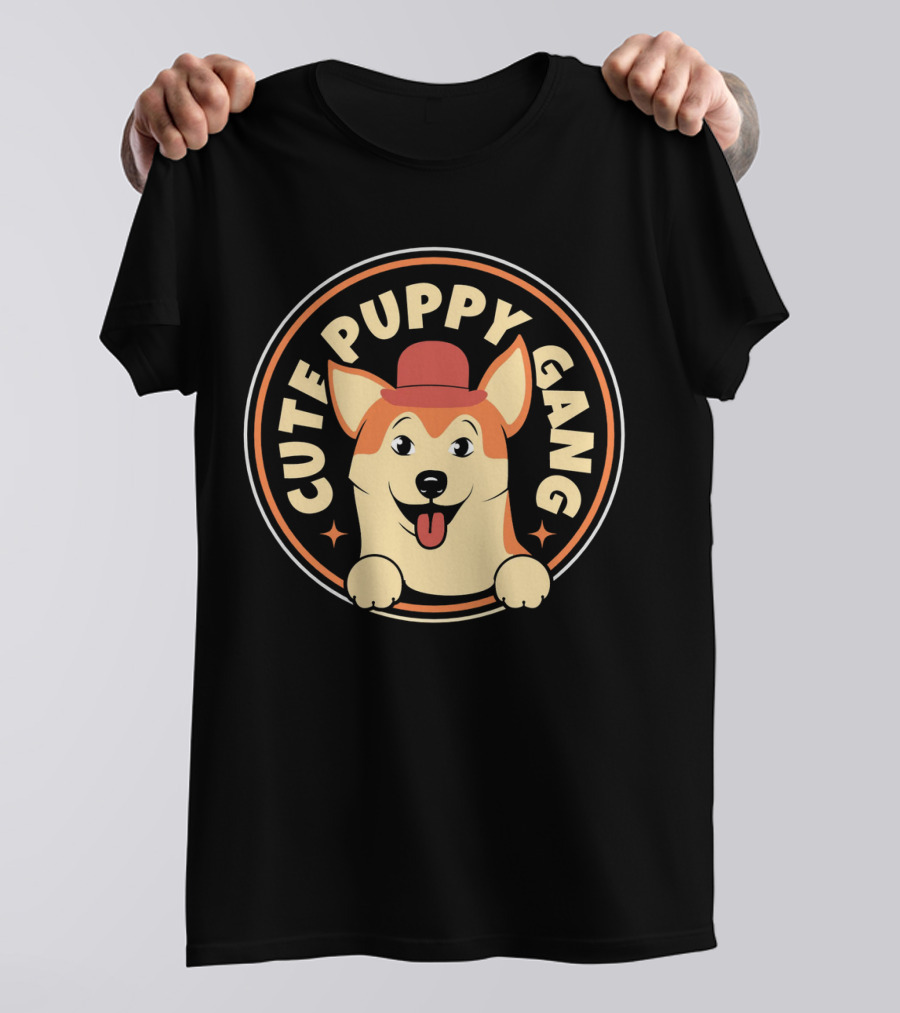 Cute Puppy Gang Corgi With Red Hat And Cheerful Expression T-Shirt