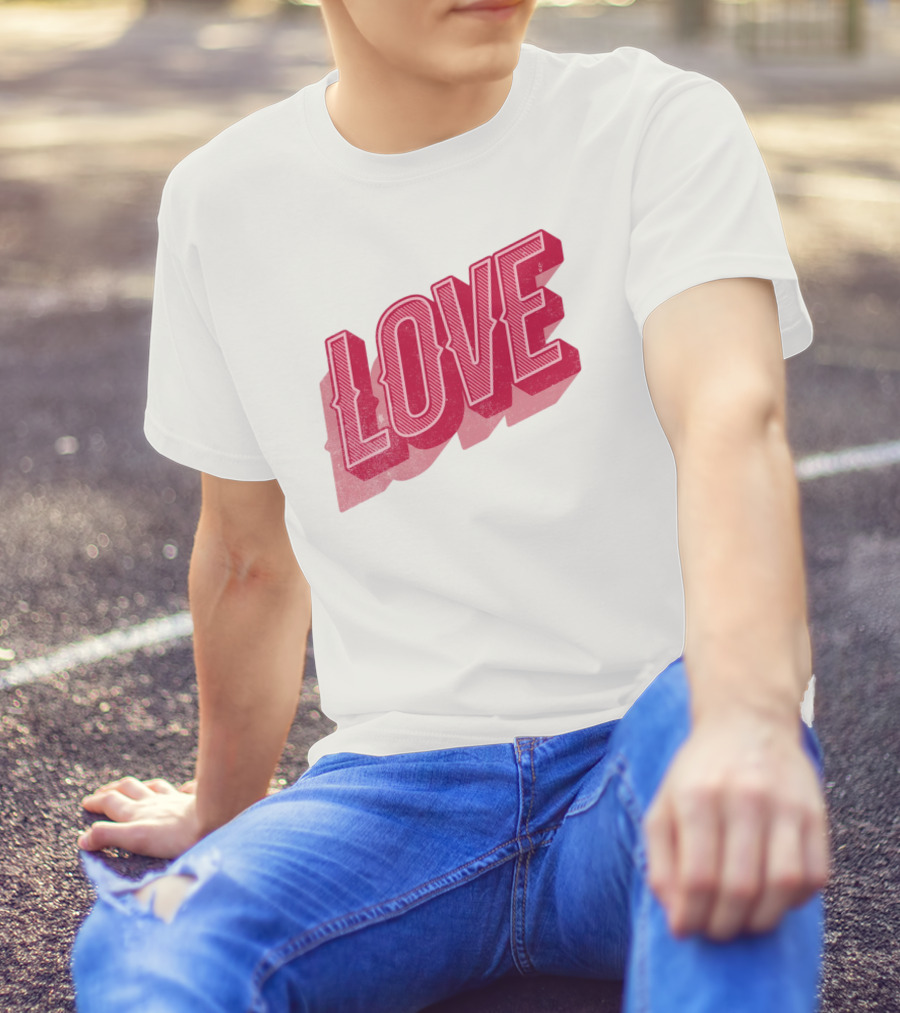 Love Lettering Typography Valentine's Day Pink 3D Effect T-Shirt