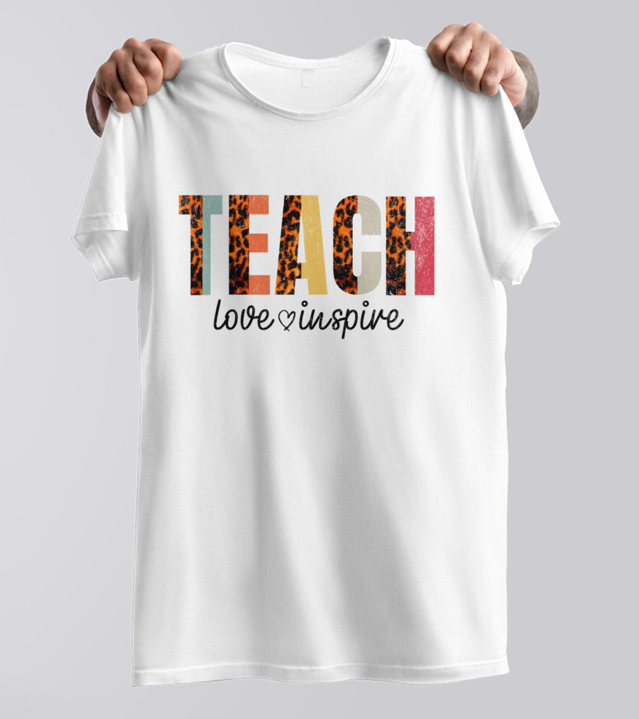 Teach Love Inspire Leopard Print Text T-Shirt
