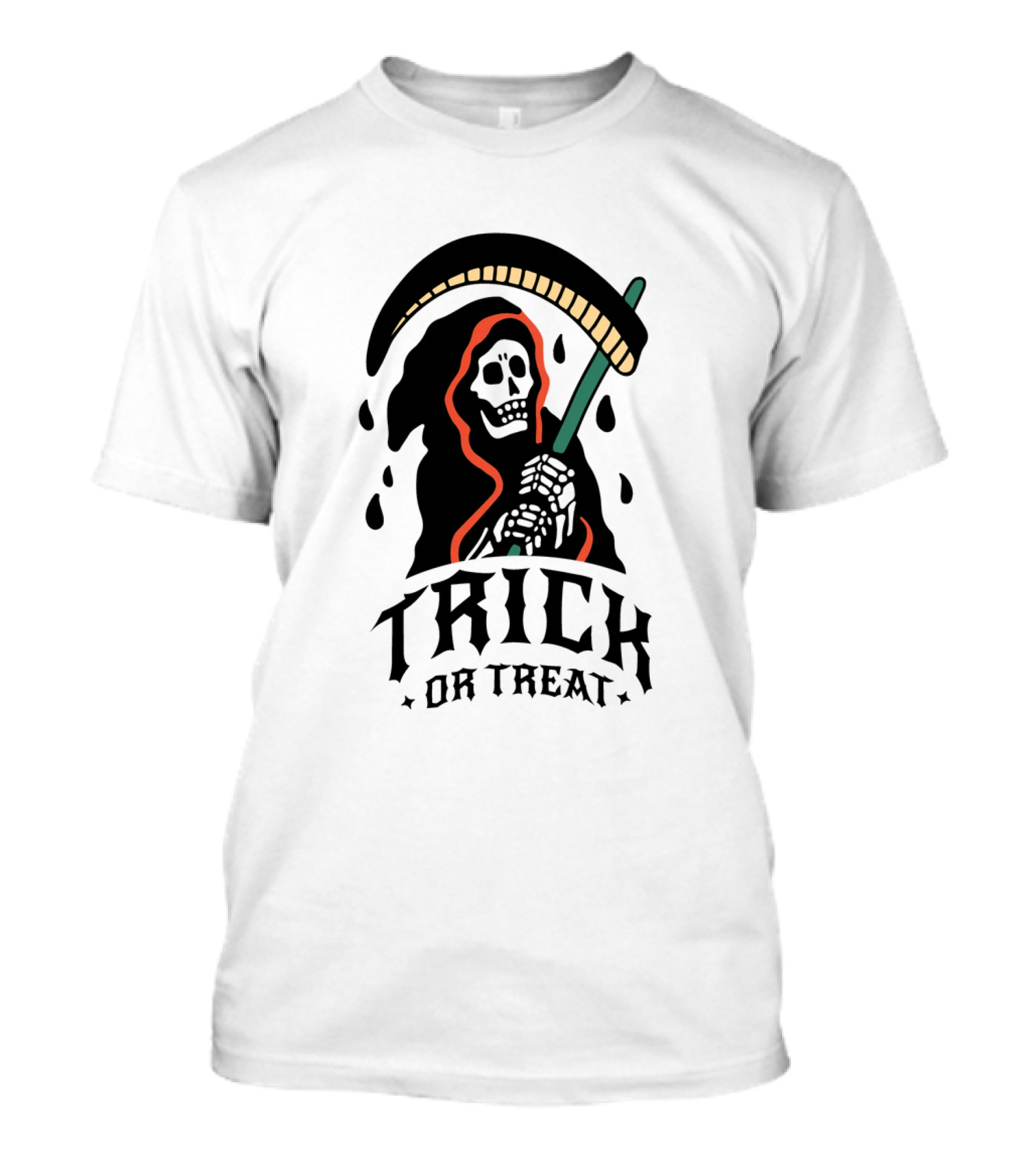 Trick Or Treat Grim Reaper Skeleton With Scythe Halloween T-Shirt