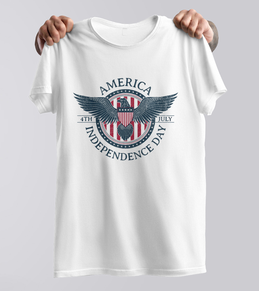 America Independence Day 4th July Eagle Badge T-Shirt