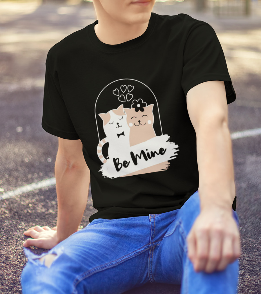 Be Mine Cute Cat Couple With Hearts And Bow Tie T-Shirt