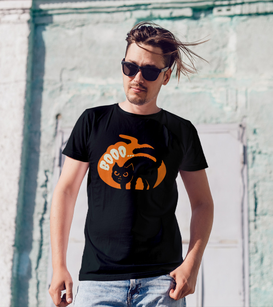 BOO Scary Cat Halloween Pumpkin T-Shirt