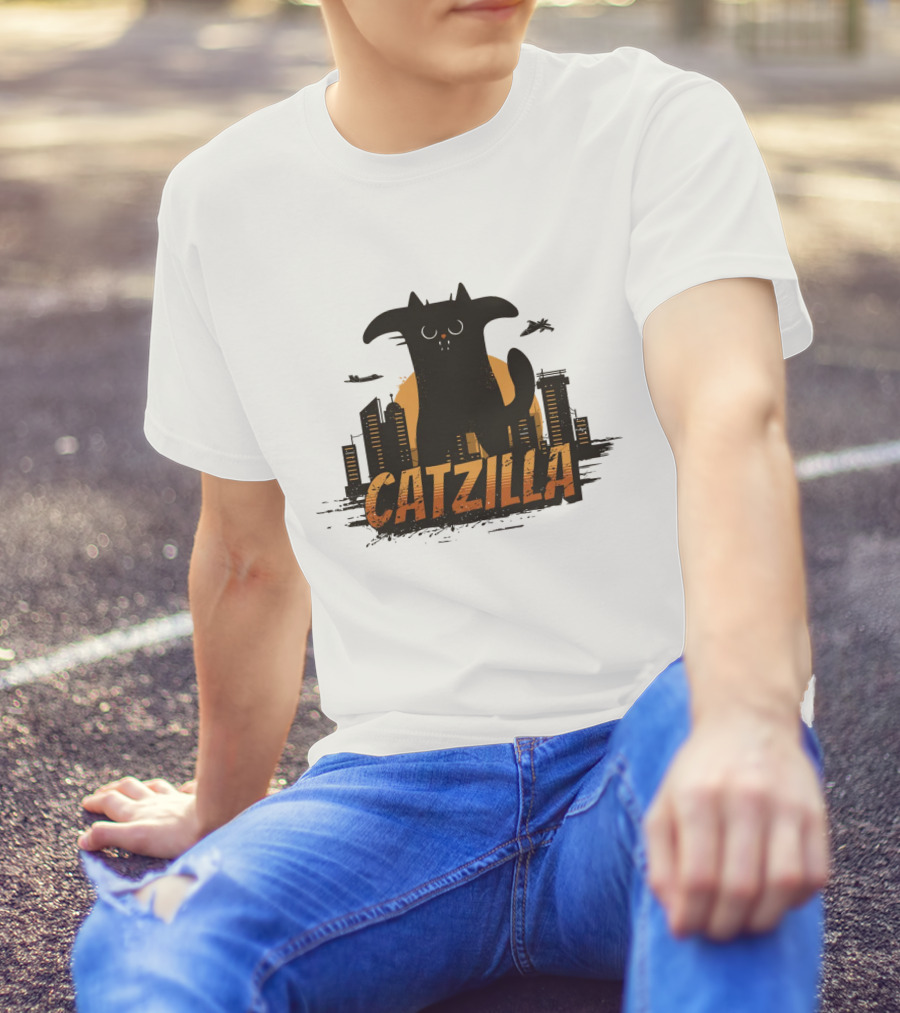 Catzilla Funny Comic Animal Skyline Monster T-Shirt