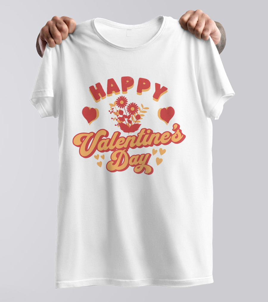 Happy Valentine's Day Flowers With Hearts And Floral Arrangement T-Shirt