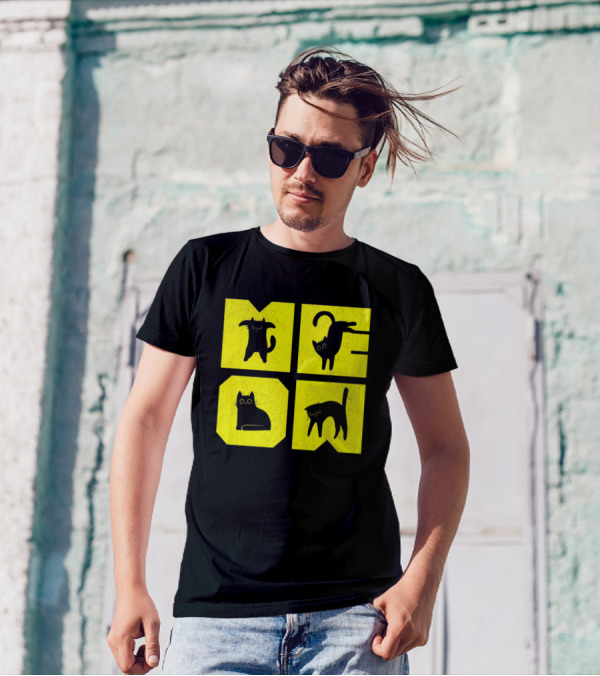 MEOW Cute Black Cats On Yellow Blocks T-Shirt