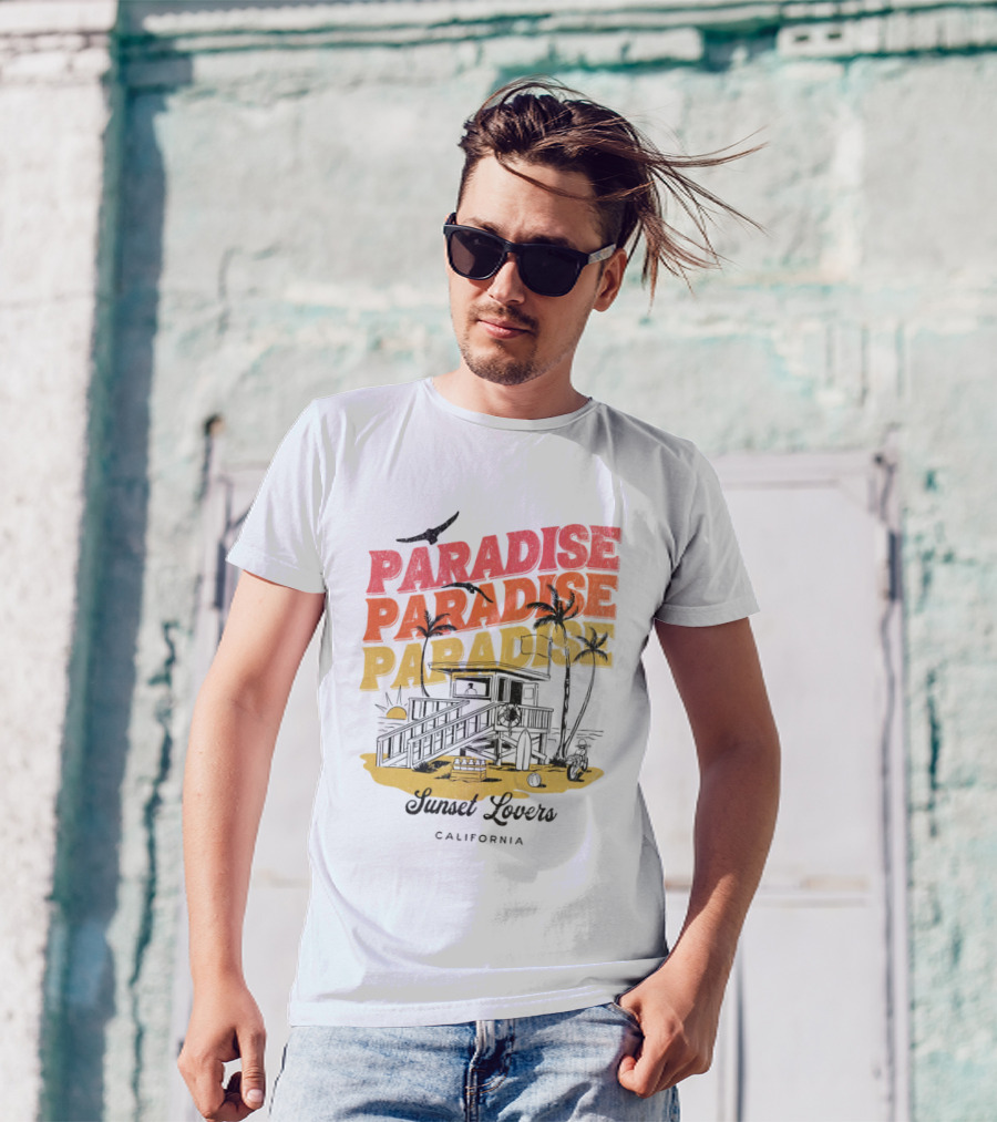 Paradise Sunset Beach Scene With Tropical Palms T-Shirt