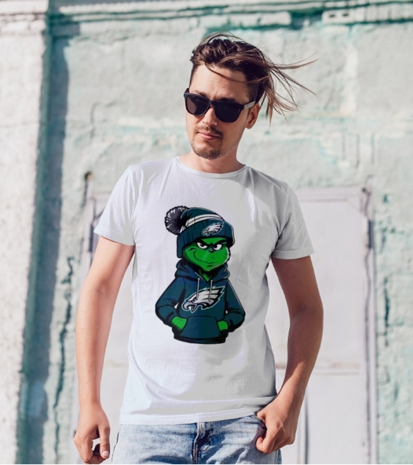 Grinch Dressed In Philadelphia Eagles Hoodie And Hat T-Shirt