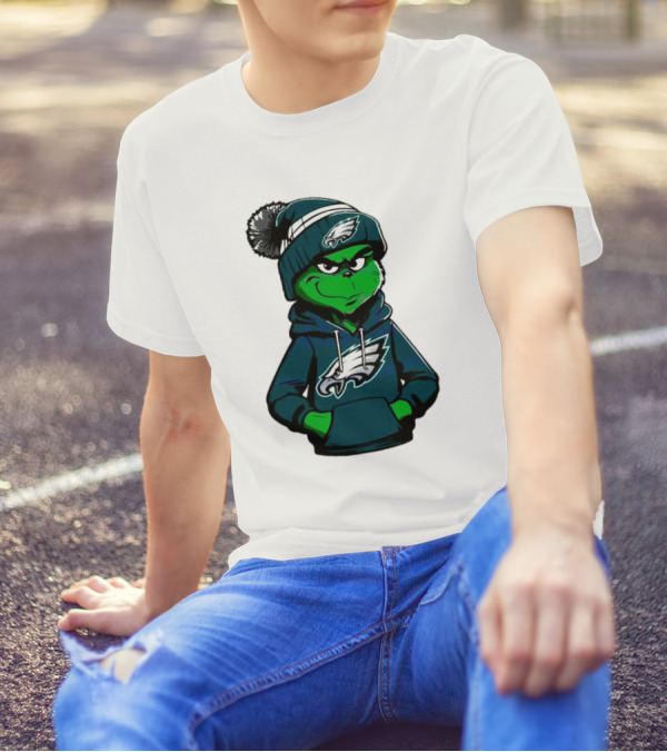 Grinch Dressed In Philadelphia Eagles Hoodie And Hat T-Shirt