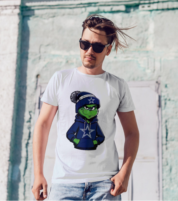 Grinch In Dallas Cowboys Hoodie And Beanie With Star T-Shirt