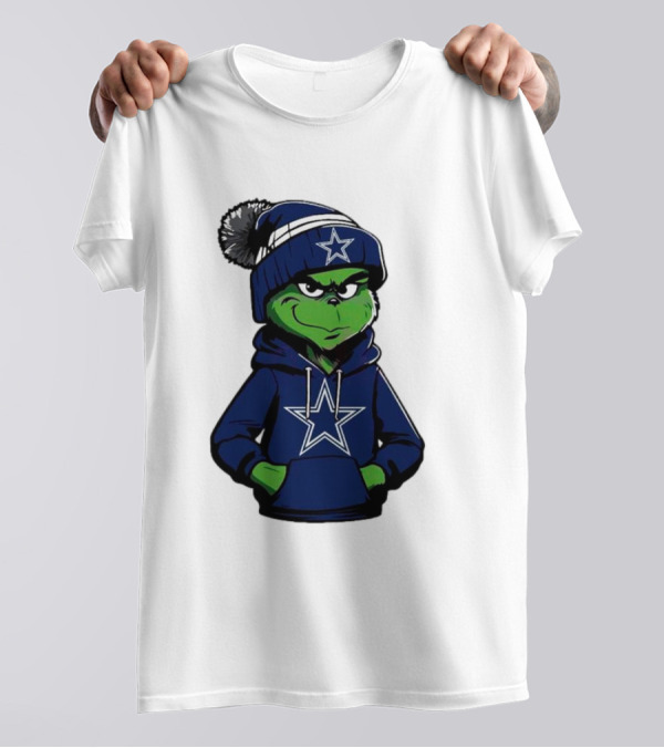 Grinch In Dallas Cowboys Hoodie And Beanie With Star T-Shirt