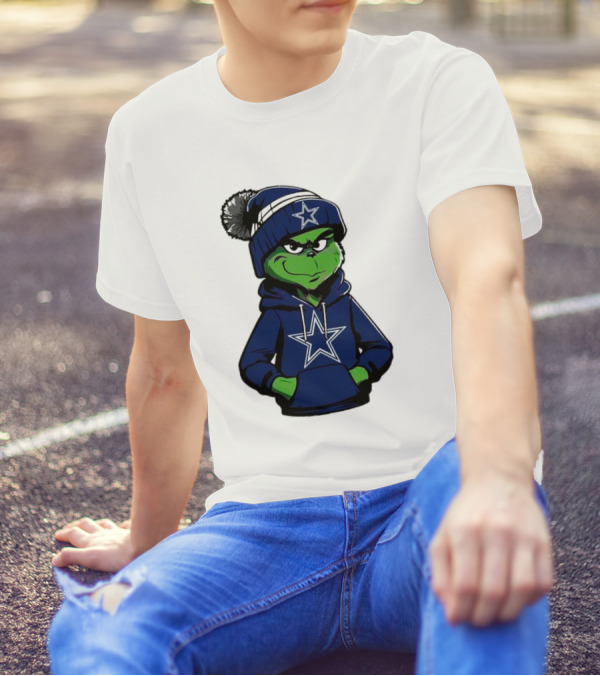 Grinch In Dallas Cowboys Hoodie And Beanie With Star T-Shirt