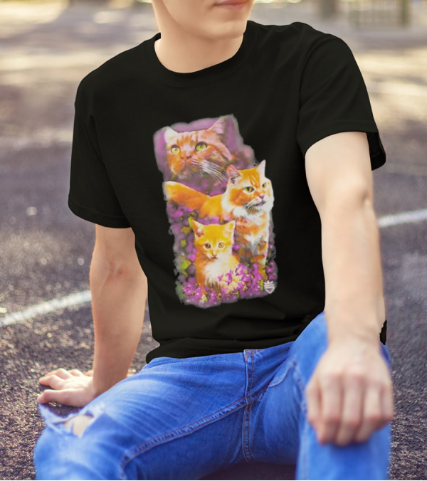 Opticgaming Scump Cat Trio Among Blossoms T-Shirt