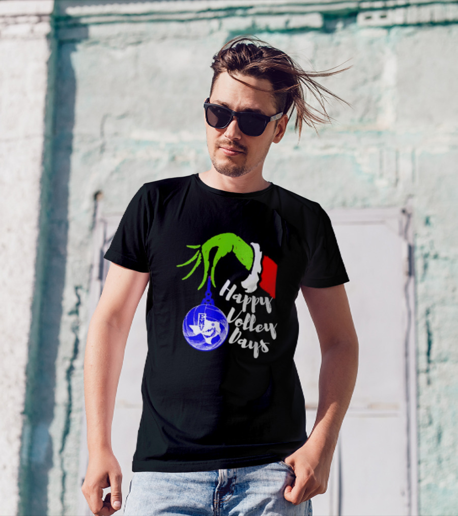 Happy Volleydays Grinch Hand Holding Volleyball Holiday T-Shirt
