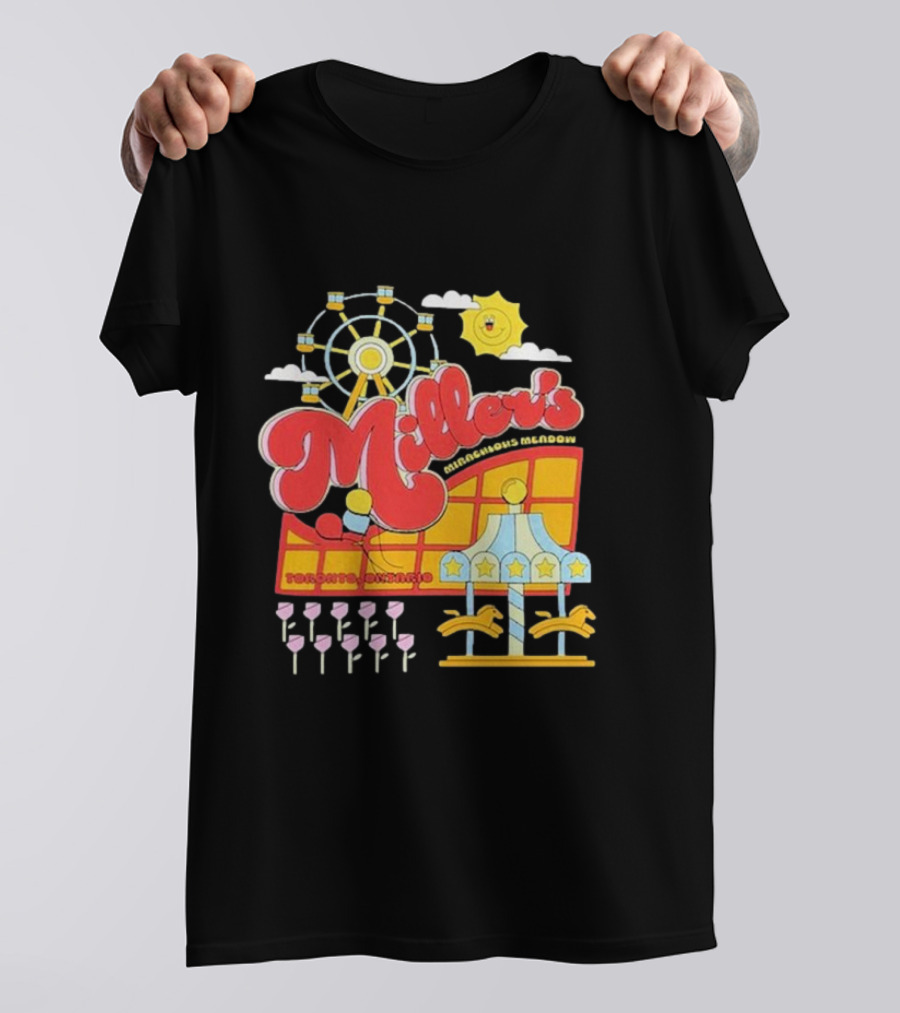 Miller's Miraculous Meadow Toronto Ontario Ferris Wheel Carousel Sun And Clouds T-Shirt