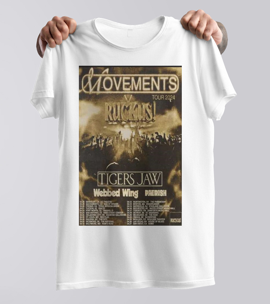 Movements 2024 Tour Ruckus Tigers Jaw Webbed Wing Pherish T-Shirt