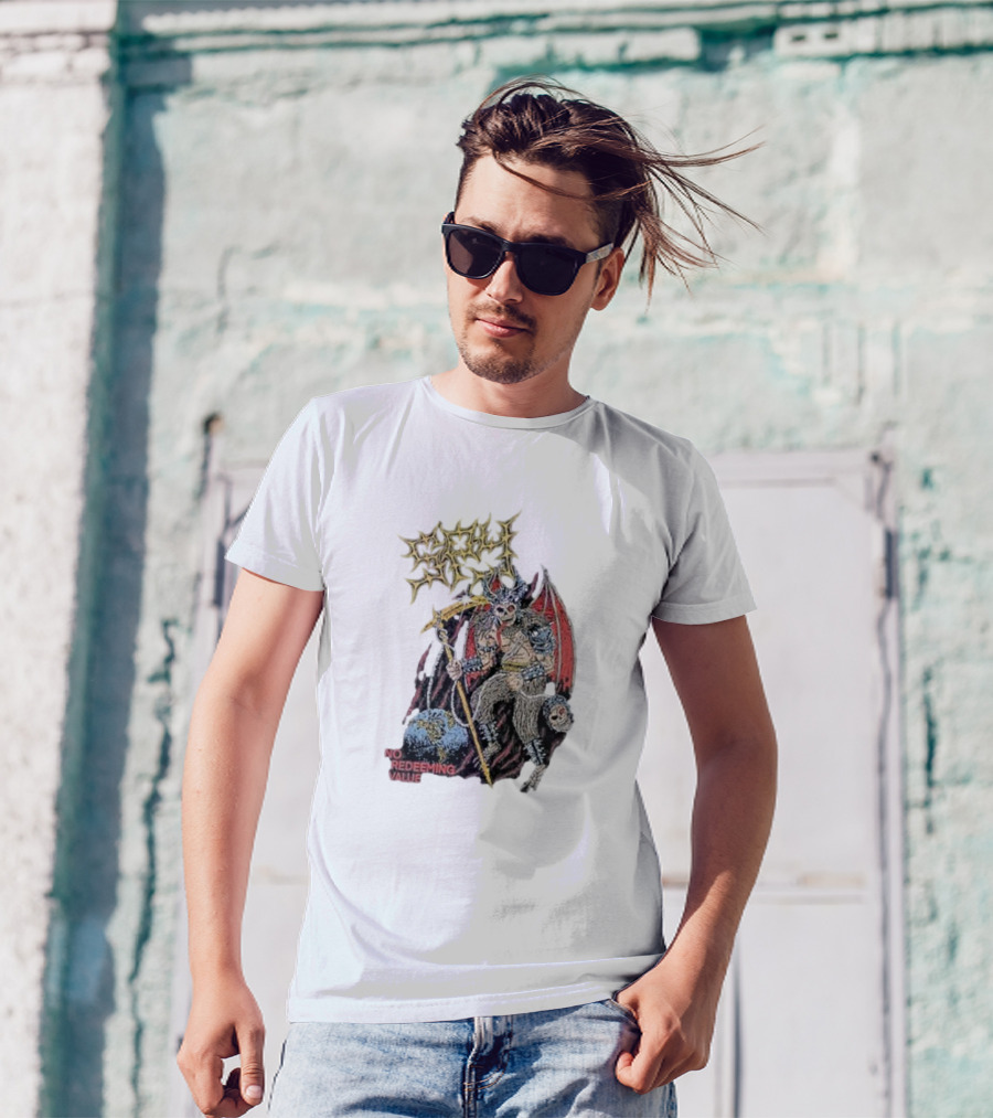 Evil Angel No Redeeming Value Demon Warrior With Wings And Skeletal Staff T-Shirt