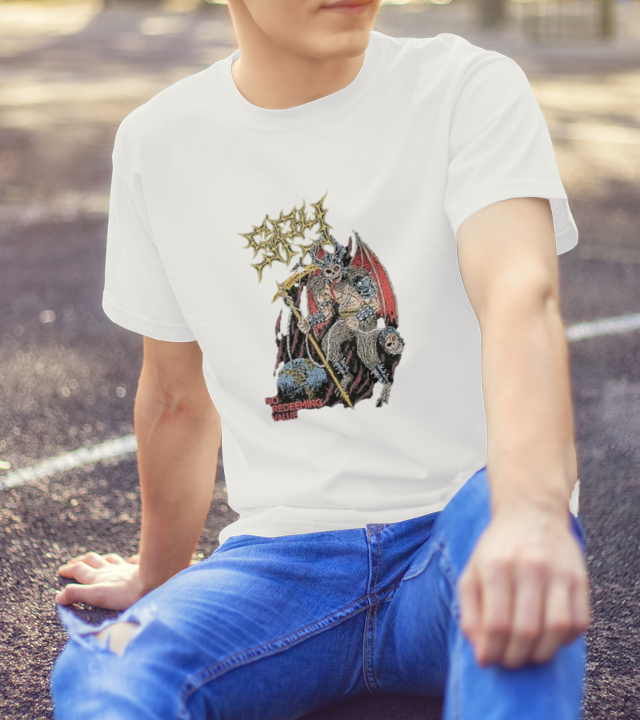 Evil Angel No Redeeming Value Demon Warrior With Wings And Skeletal Staff T-Shirt