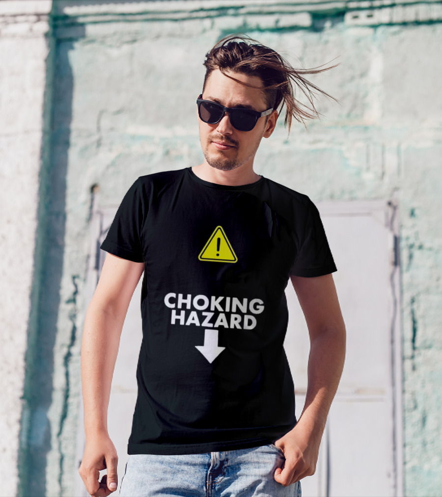 Teenhearts Choking Hazard Warning Sign Icon With Down Arrow T-Shirt