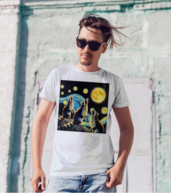 Raccoons Howling At Full Moon Starry Night Trash Pandas T-Shirt