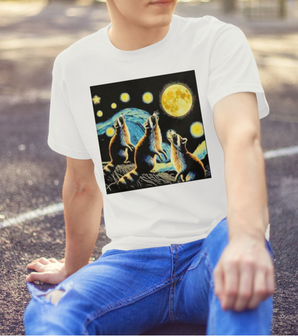 Raccoons Howling At Full Moon Starry Night Trash Pandas T-Shirt