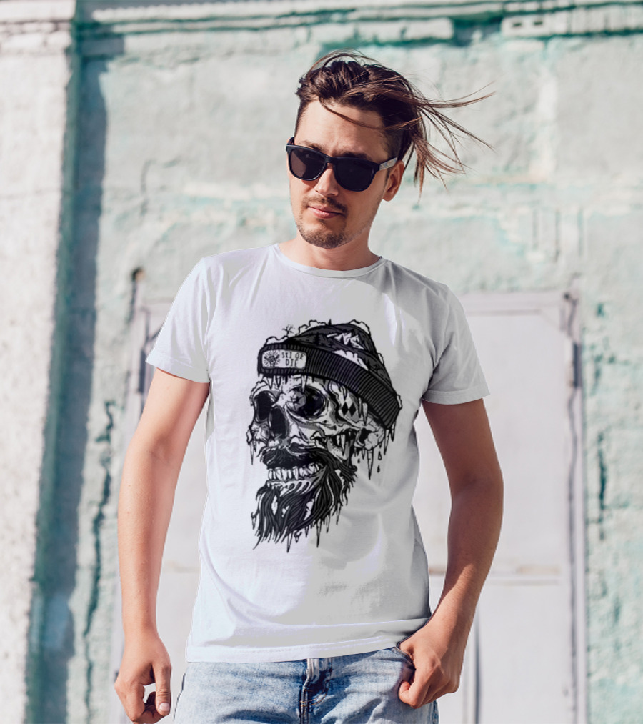 Skull Wild Ski Or Die Ice Beard Beanie Adventure T-Shirt