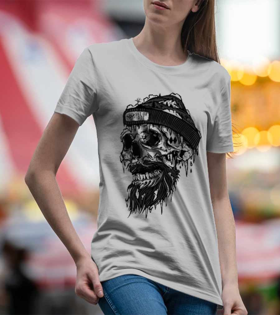 Skull Wild Ski Or Die Ice Beard Beanie Adventure T-Shirt