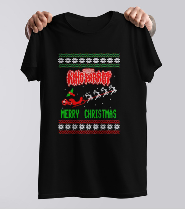 King Parrot Merry Christmas Ugly Sweater Rudolf Reindeer Sleigh Snowflakes T-Shirt