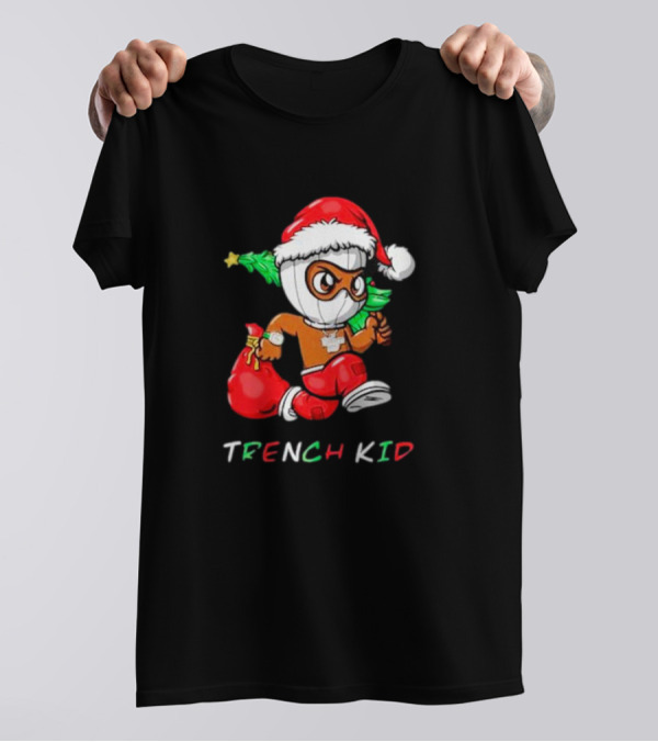 Trench Kid Festive Santa Holding Christmas Tree T-Shirt