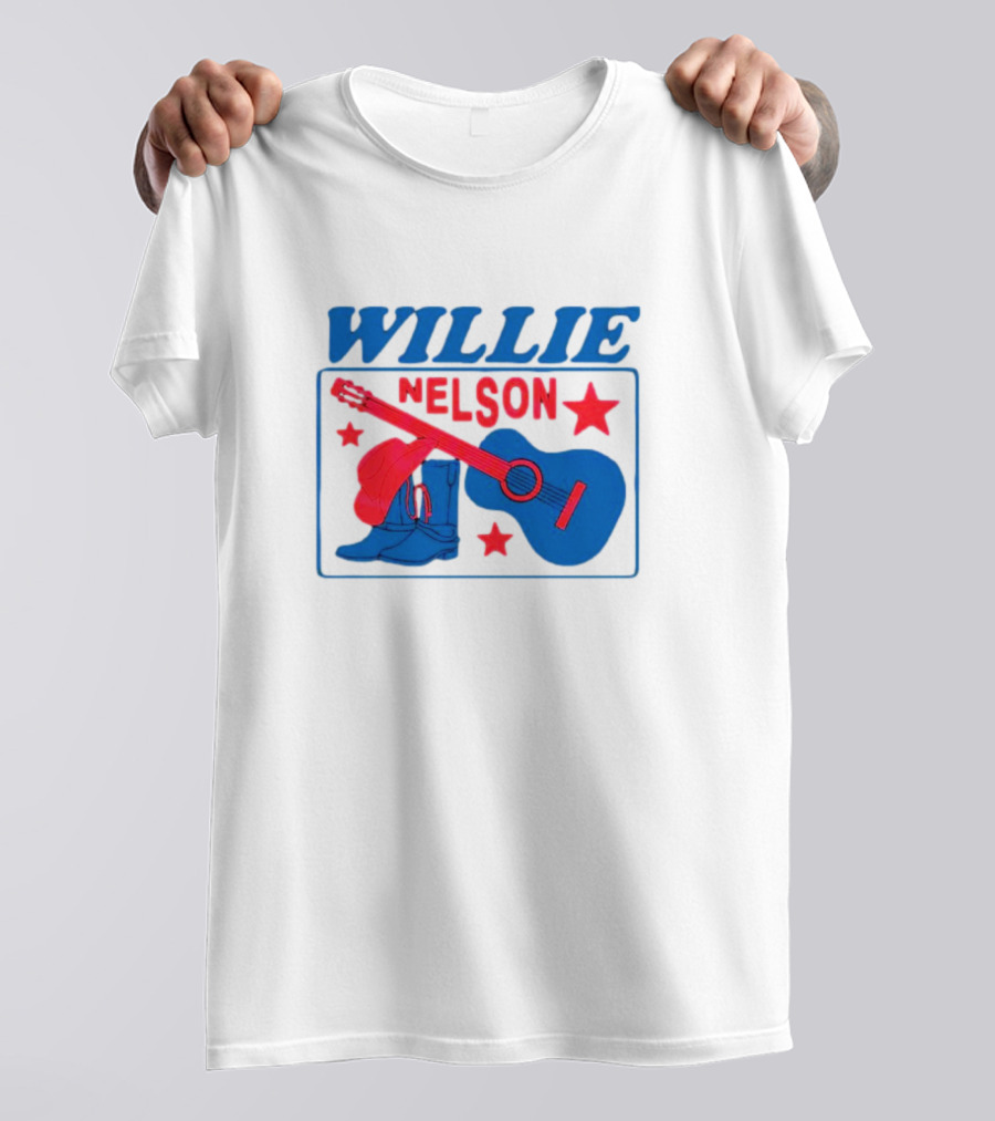 WILLIE NELSON Guitar Cowboy Boots Hat Stars T-Shirt