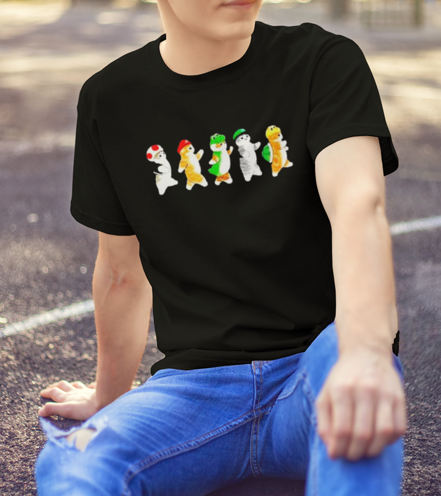Cat Super Mario Toad Yoshi Luigi Bowser Icons T-Shirt