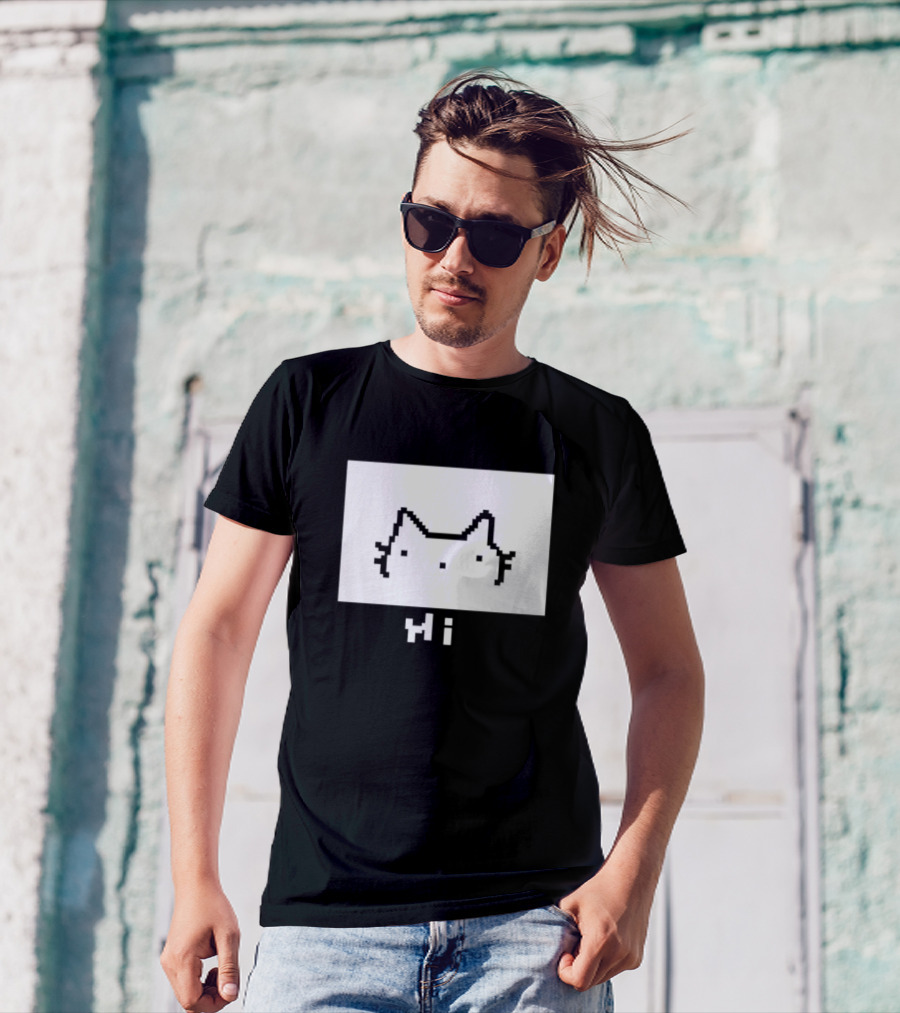 Chew Hi Cat Pixel Art Minimalistic Kitty T-Shirt