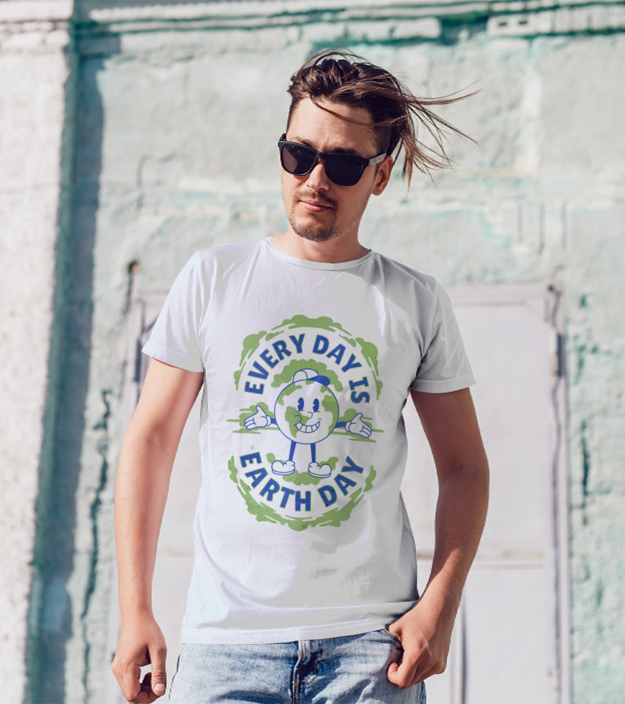 Every Day Is Earth Day Globe Character Smiling T-Shirt
