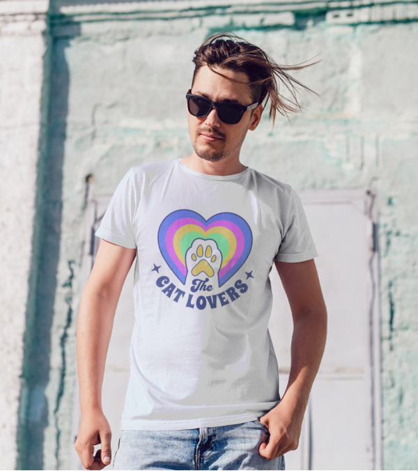 The Cat Lovers Paw In Rainbow Heart T-Shirt