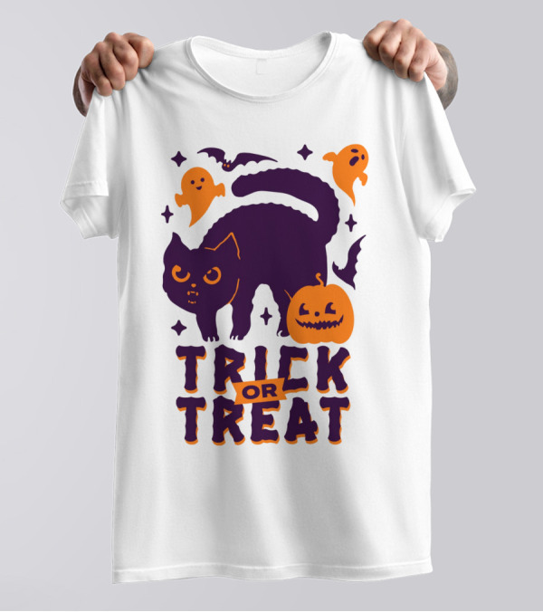 Trick Or Treat Cats Ghosts Pumpkins And Bats T-Shirt