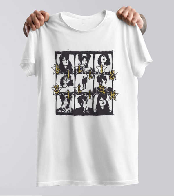 Billie Eilish Grid Yellow Text Boyfriend Fit Girls Photos T-Shirt