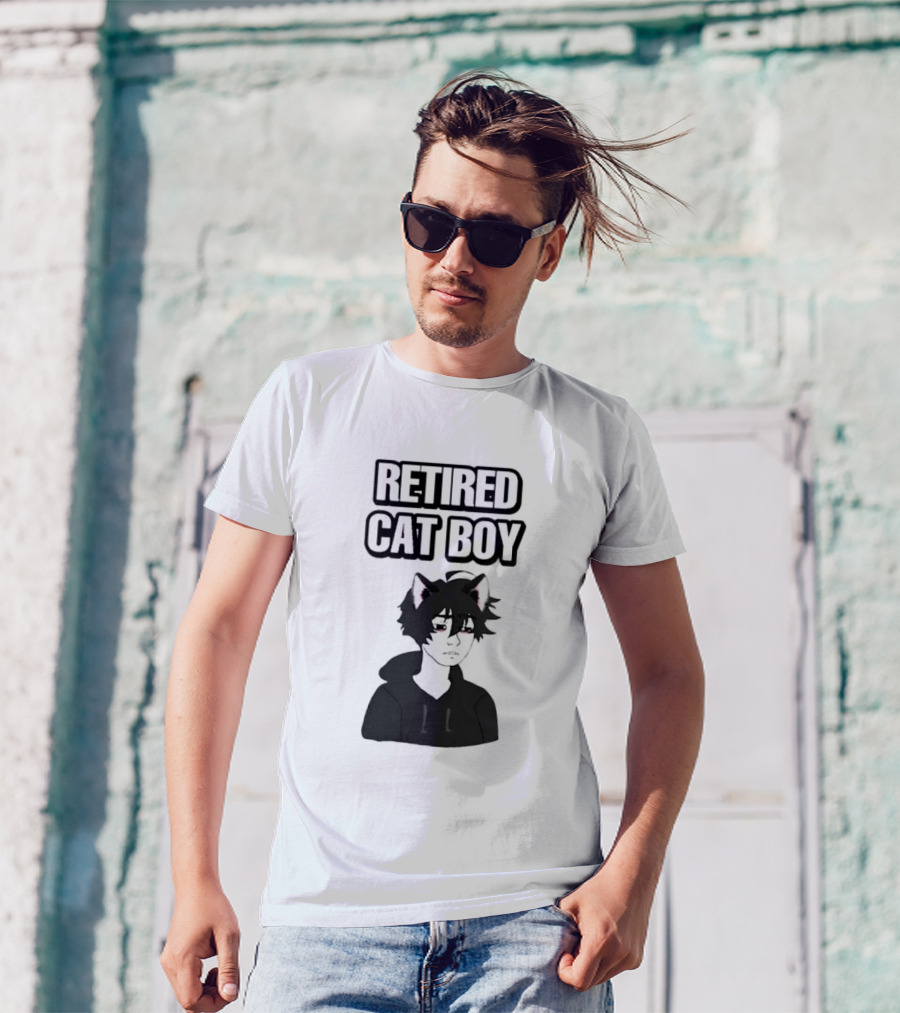 RETired Cat Boy With Black Hoodie And Cat Ears T-Shirt